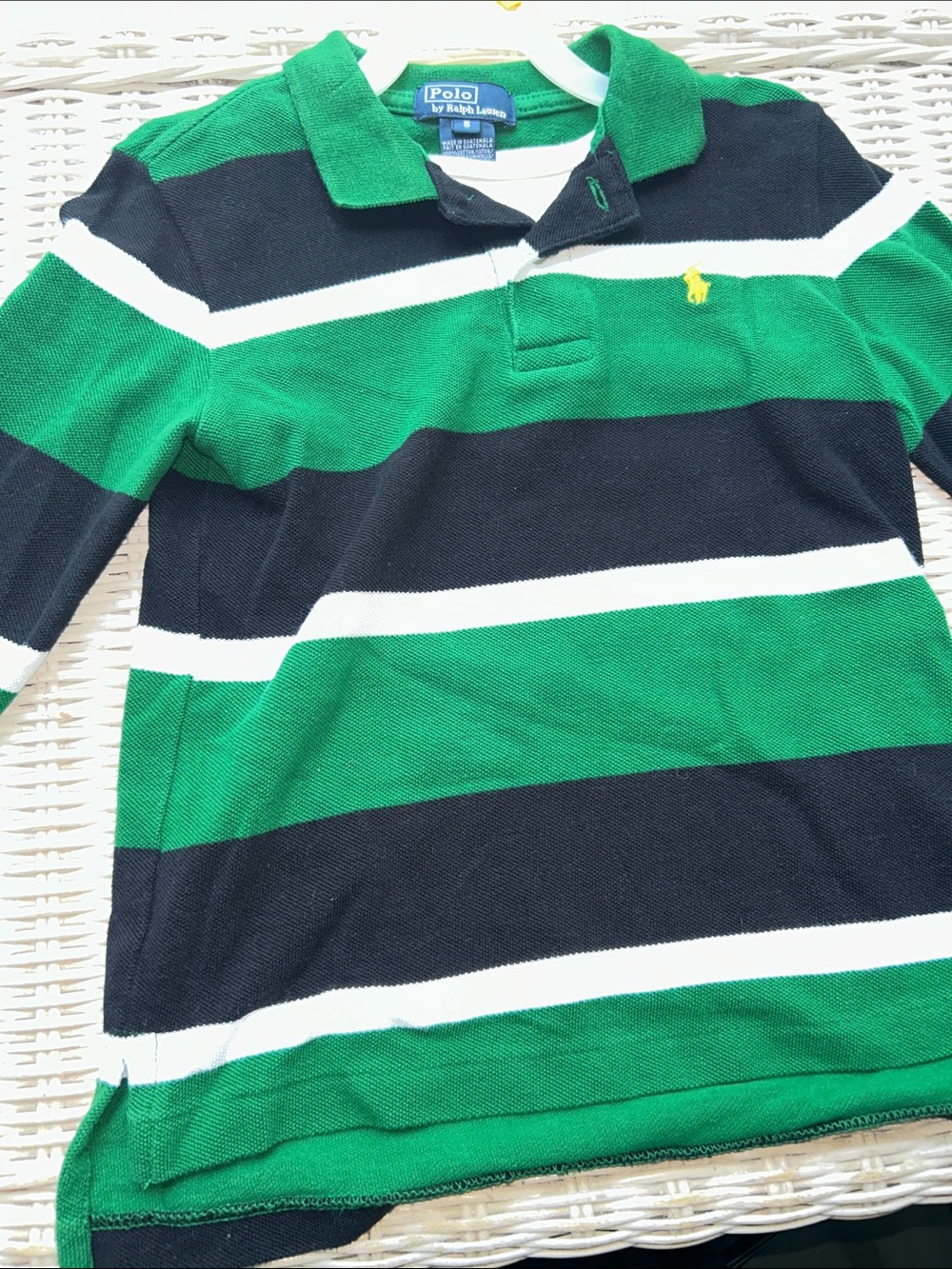 Polo by Ralph Lauren Green, Black & White Striped Rugby Polo - Kids